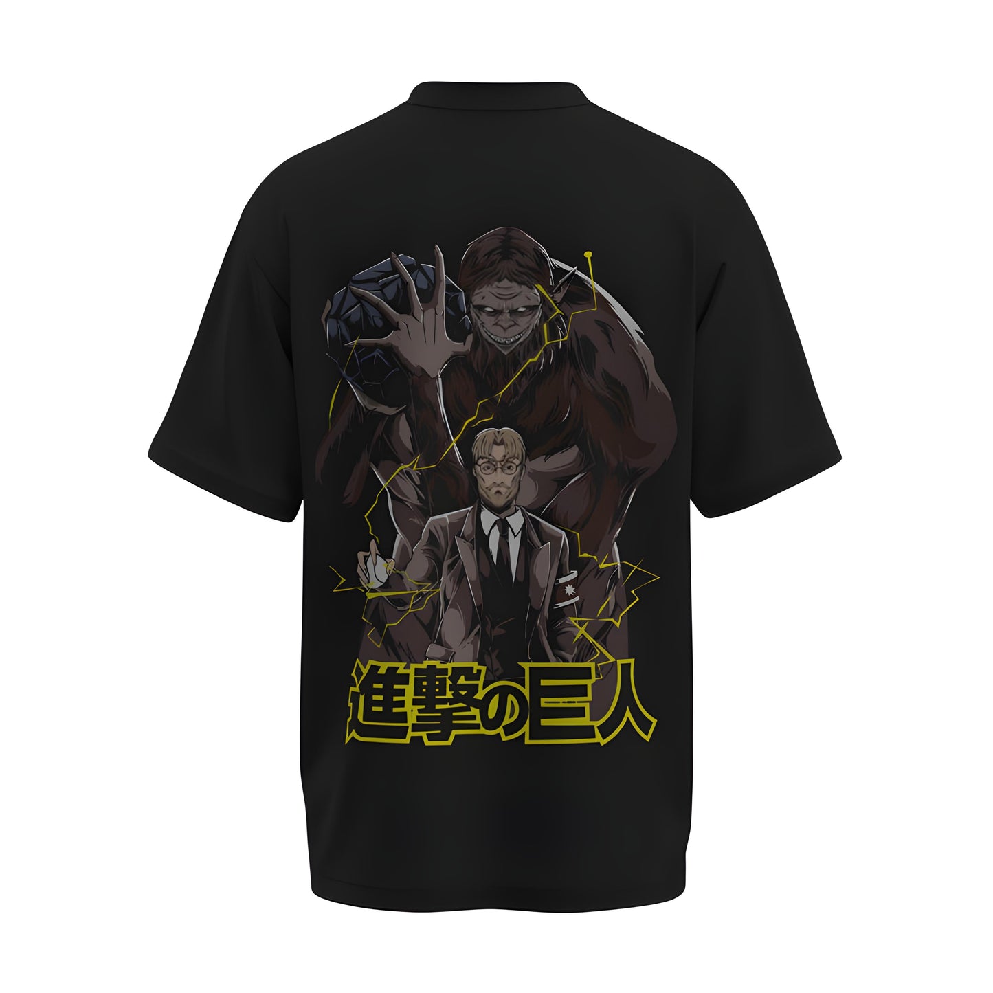 Back view of the premium oversized black t-shirt from Kashiba U with anime design inspired by the Zeke Yeager from the anime called Attack On Titan printed at the back of the t-shirt. Shop trendy anime merch from the website of Kashiba U today. Buy Now!