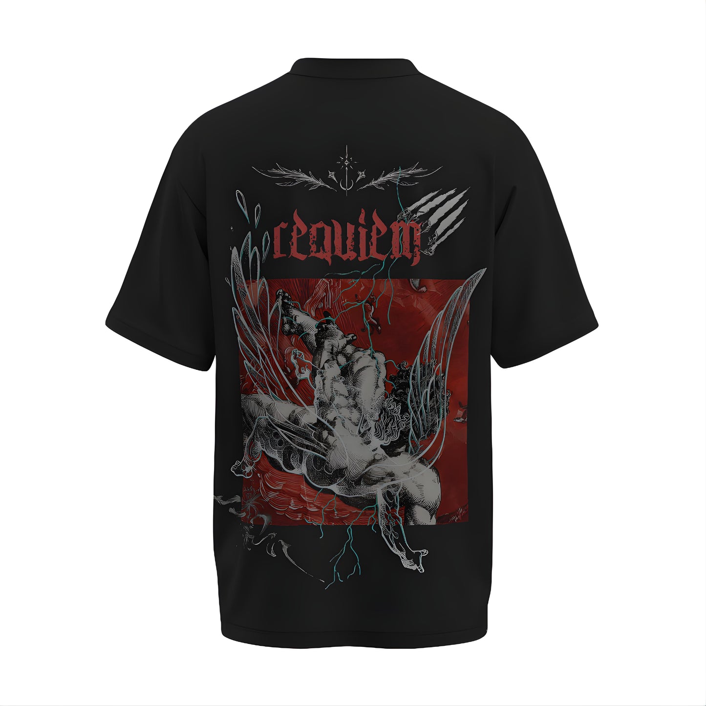 Back view of the premium oversized black t-shirt from Kashiba U with design inspired by the Faith printed at the back of the t-shirt with spiritual design. Shop trendy clothing from the website of Kashiba U online. Buy Now!