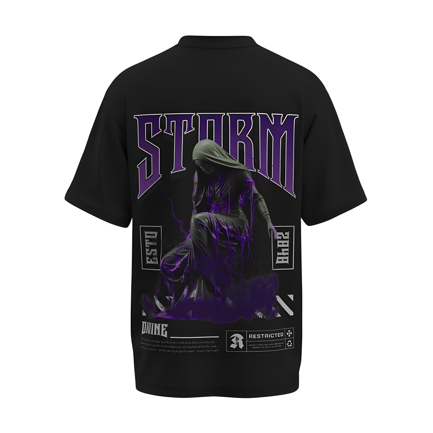 Back view of the premium oversized black t-shirt from Kashiba U with design inspired by the Faith printed at the back of the t-shirt with spiritual design. Shop trendy clothing from the website of Kashiba U online. Buy Now!
