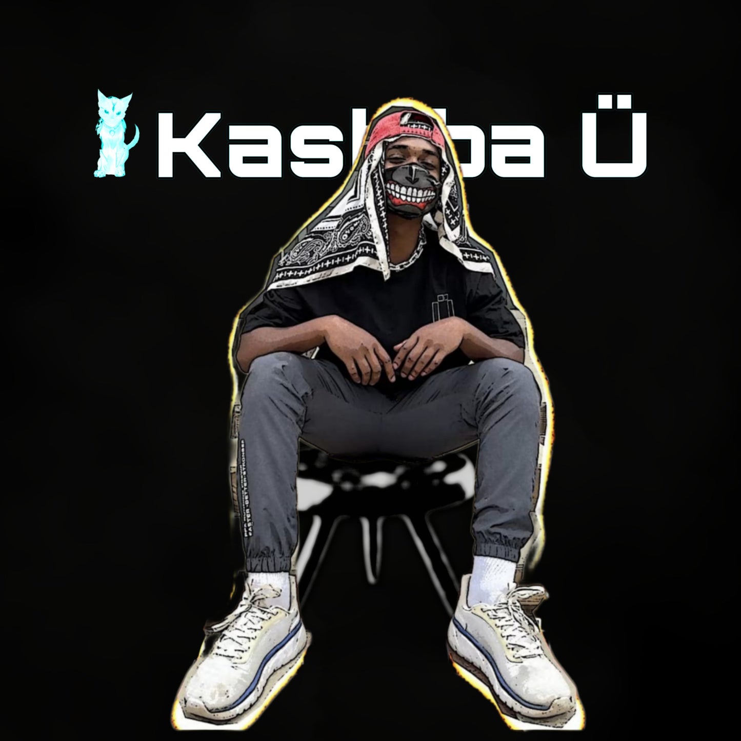 Front view of the model showcasing the premium oversized black t-shirt from Kashiba U. Shop online today.
Tag- Buy Now!