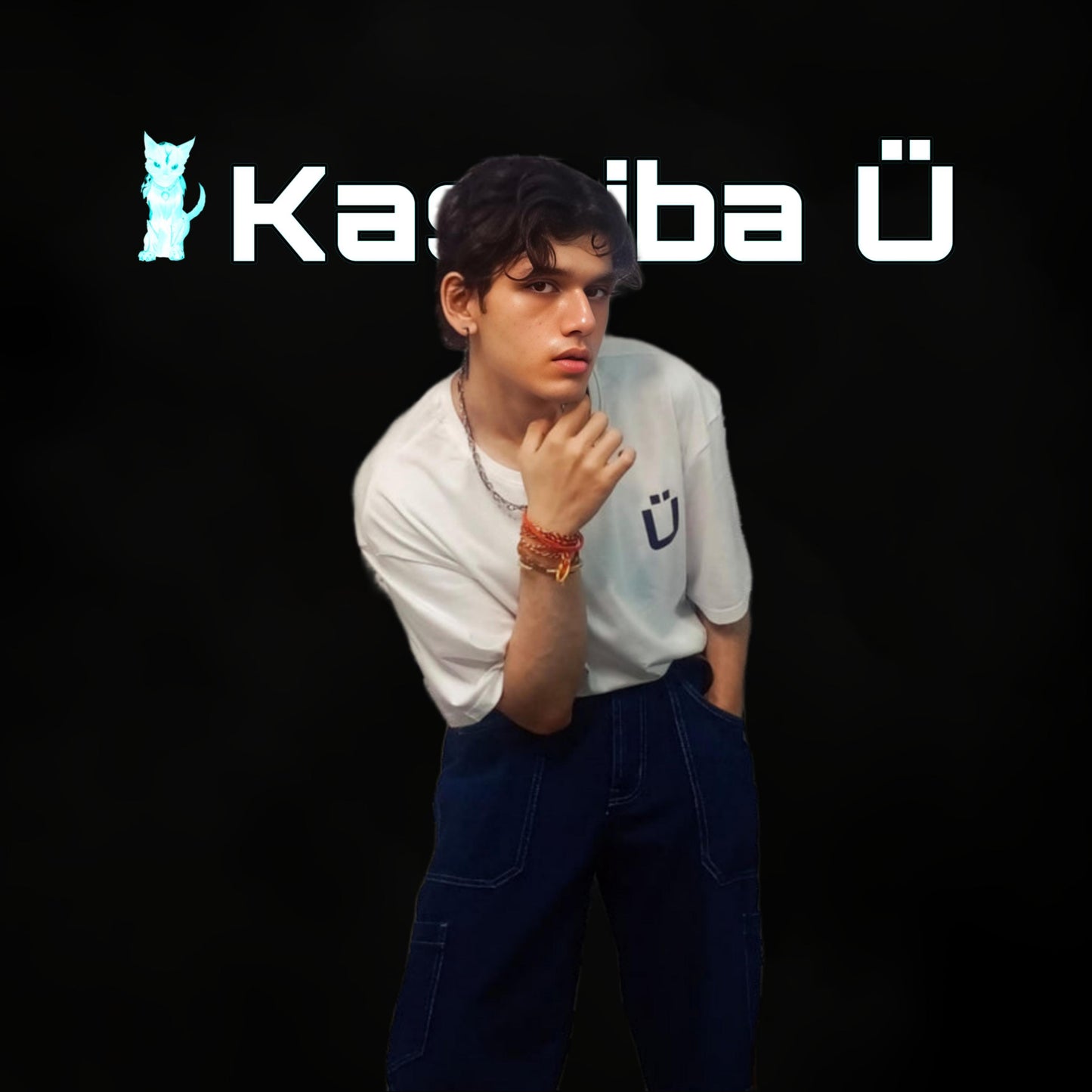 Front view of the model showcasing the premium oversized (colour) t-shirt from Kashiba U. Shop online today.
Tag- Buy Now!