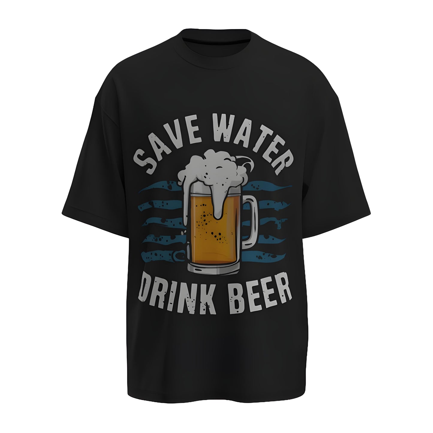 Front view of the premium oversized black t-shirt from Kashiba U with design inspired by the Beer Gym printed at the front of the t-shirt with uplifting design perfect for gymrats for any workout. Shop trendy clothing from the website of Kashiba U online. Buy Now!