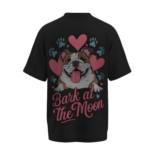 Back view of the premium oversized black t-shirt from Kashiba U with pet design inspired by dogs printed at the back of the t-shirt. Shop trendy dog parent merch from the website of Kashiba U online. Buy Now!