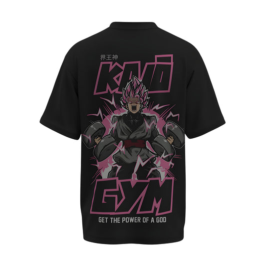 Back view of the premium oversized black t-shirt from Kashiba U with anime design inspired by the Goku Black in Rose Form from the anime called Dragon Ball Z printed at the back of the t-shirt. Shop trendy anime merch from the website of Kashiba U online. Buy Now!