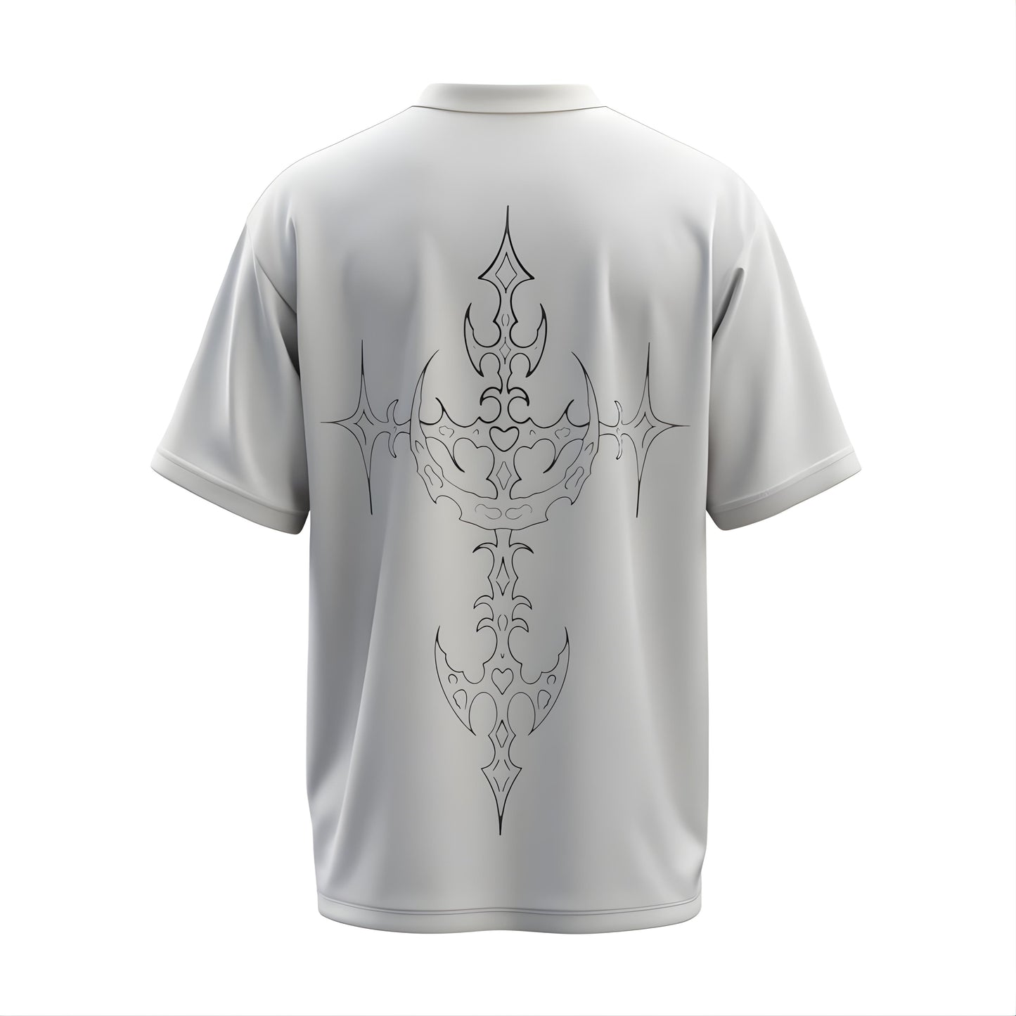 Back view of the premium oversized white t-shirt from Kashiba U with design inspired by the Faith printed at the back of the t-shirt with spiritual design. Shop trendy clothing from the website of Kashiba U online. Buy Now!
