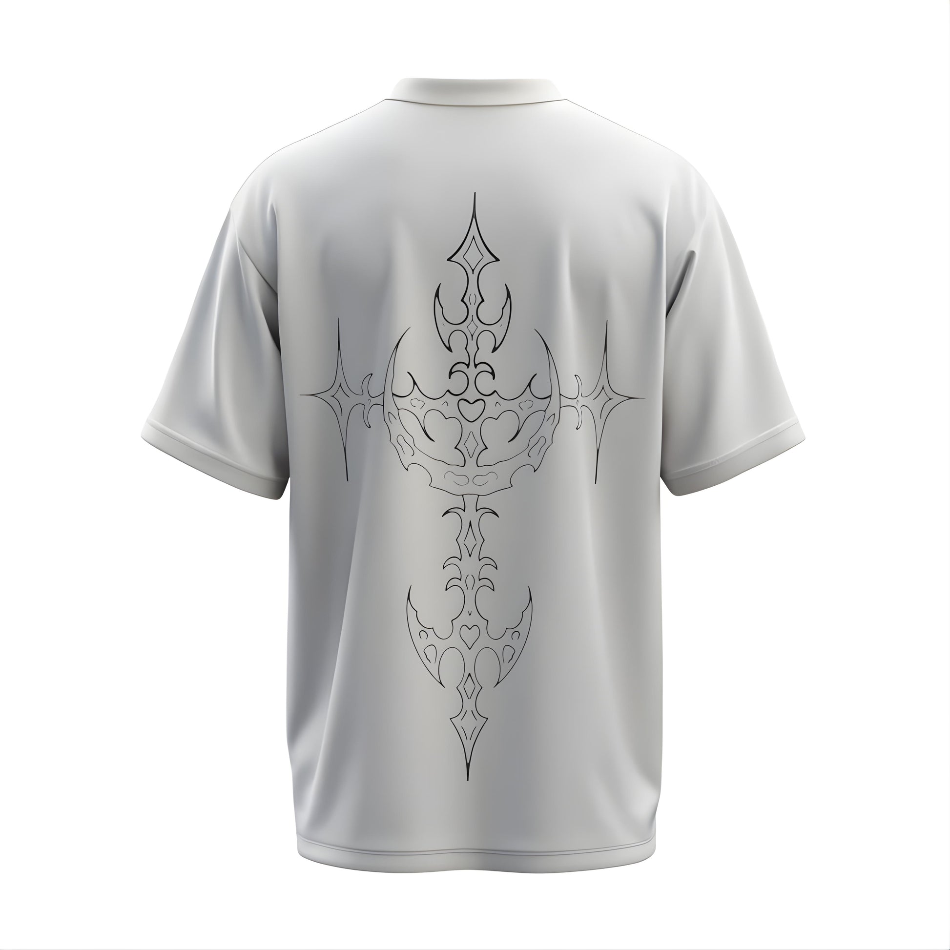 Back view of the premium oversized white t-shirt from Kashiba U with design inspired by the Faith printed at the back of the t-shirt with spiritual design. Shop trendy clothing from the website of Kashiba U online. Buy Now!