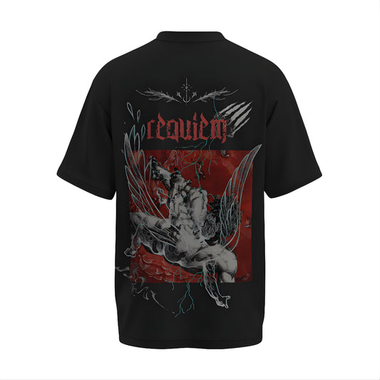 Back view of the premium oversized black t-shirt from Kashiba U with design inspired by the Faith printed at the back of the t-shirt with spiritual design. Shop trendy clothing from the website of Kashiba U online. Buy Now!