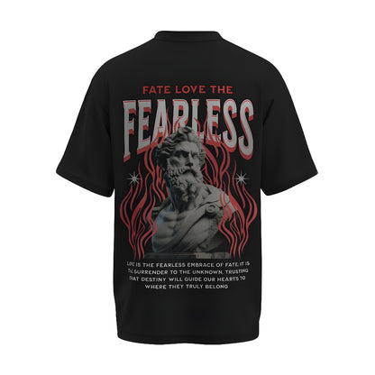 Back view of the premium oversized black t-shirt from Kashiba U with design inspired by the Faith printed at the back of the t-shirt with spiritual design. Shop trendy clothing from the website of Kashiba U online. Buy Now!