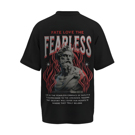 Back view of the premium oversized black t-shirt from Kashiba U with design inspired by the Faith printed at the back of the t-shirt with spiritual design. Shop trendy clothing from the website of Kashiba U online. Buy Now!