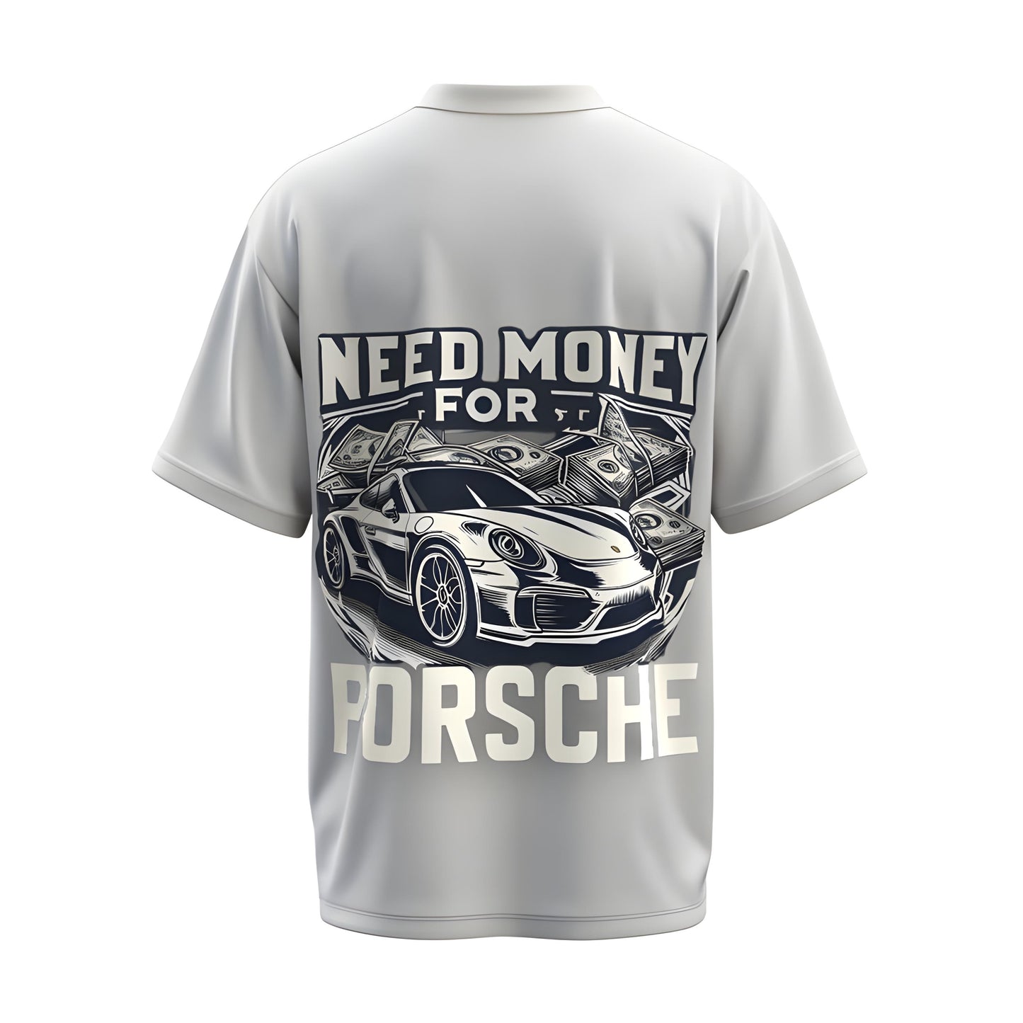 Back view of the premium oversized white Need Money For Porsche t-shirt from Kashiba U with car design inspired by the Porsche printed at the back of the t-shirt. Shop trendy car t-shirt from the website of Kashiba U online. Buy Now!
Tag - Hustler