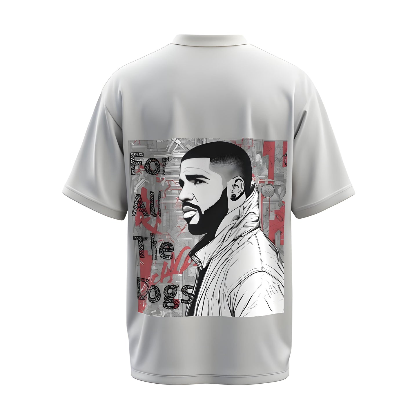 Back view of the premium oversized white t-shirt from Kashiba U with celebrity design inspired by the Drake printed at the back of the t-shirt. Shop trendy merch perfect for every occasion for Drake fans from Kashiba U online. Buy Now!