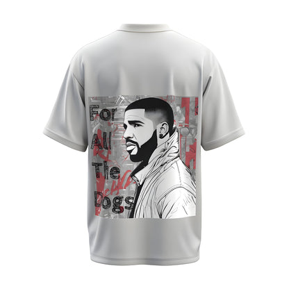 Back view of the premium oversized white t-shirt from Kashiba U with celebrity design inspired by the Drake printed at the back of the t-shirt. Shop trendy merch perfect for every occasion for Drake fans from Kashiba U online. Buy Now!