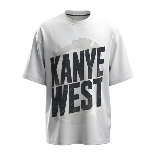 Front view of the premium oversized white t-shirt from Kashiba U with celebrity design inspired by the Kanye West printed at the front of the t-shirt. Shop trendy merch perfect for every occasion for Ye fans from Kashiba U online. Buy Now!