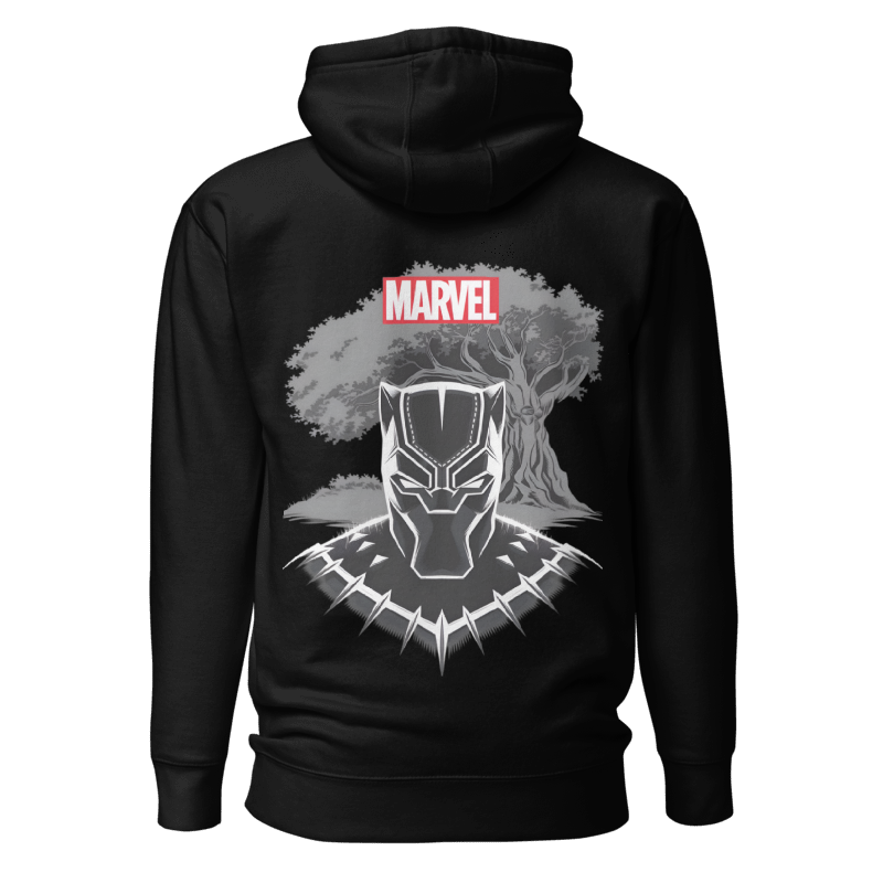 Back view of the premium and limited edition oversized black hoodie from Kashiba U will cool design inspired by Black Panther from Marvel printed at the back. Shop trendy graphic hoodie from Kashiba U online. Buy Now!