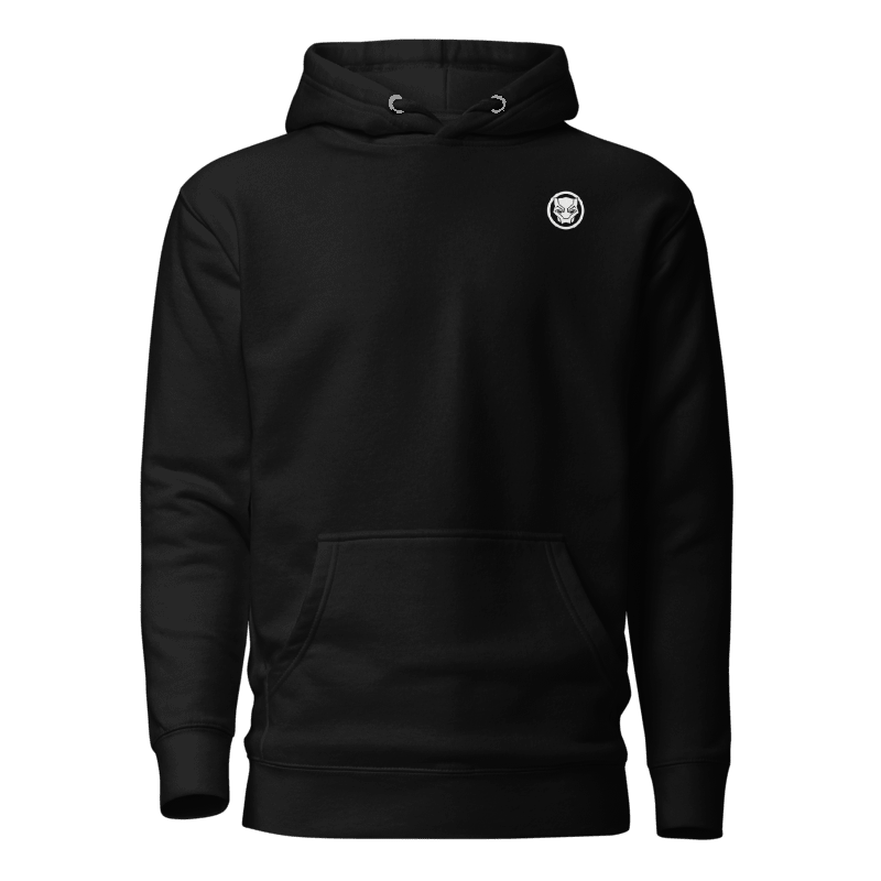 Back view of the premium and limited edition oversized black hoodie from Kashiba U will cool design inspired by Black Panther Logo from Marvel printed at the front upper left. Shop trendy graphic hoodie from Kashiba U online. Buy Now!
