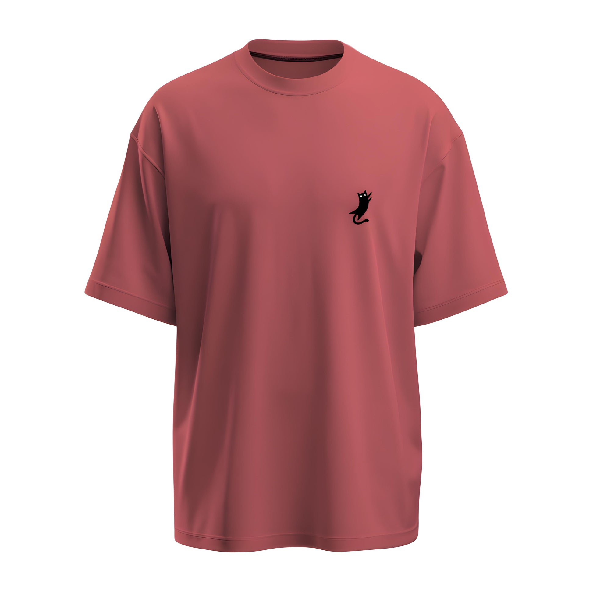 Front view of the oversized dusty rose t-shirt with Kashiba U cat logo placed at the right side of the chest. Shop this trendy merch now. Buy Now!