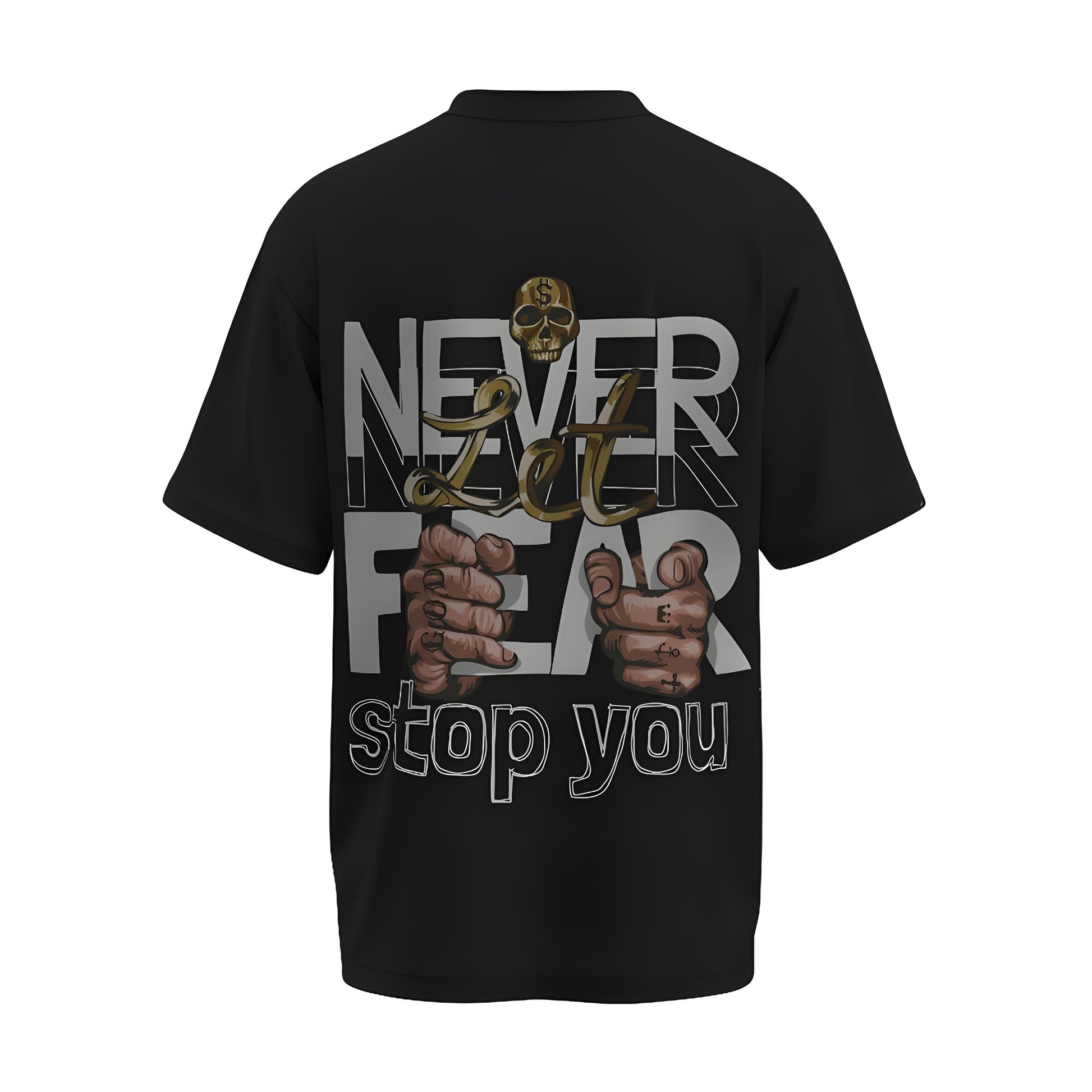 Back view of the premium oversized black t-shirt from Kashiba U with design inspired by the Gym printed at the back of the t-shirt with uplifting design perfect for gymrats for any workout. Shop trendy clothing from the website of Kashiba U online. Buy Now!