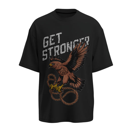 Front view of the premium oversized black t-shirt from Kashiba U with design inspired by the Eagle Gym printed at the front of the t-shirt with uplifting design perfect for gymrats for any workout. Shop trendy clothing from the website of Kashiba U online. Buy Now!