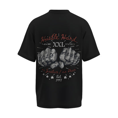 Back view of the premium oversized black t-shirt from Kashiba U with design inspired by the Gym printed at the front of the t-shirt with uplifting design perfect for gymrats for any workout. Shop trendy clothing from the website of Kashiba U online. Buy Now!