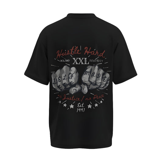 Back view of the premium oversized black t-shirt from Kashiba U with design inspired by the Gym printed at the front of the t-shirt with uplifting design perfect for gymrats for any workout. Shop trendy clothing from the website of Kashiba U online. Buy Now!